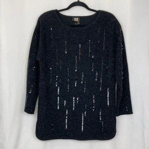 Escada Couture Black Sparkle & Sequins Tunic Sweater sz 40 Germany Holiday